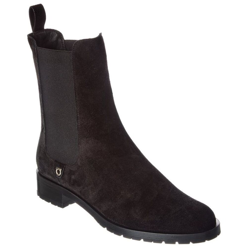 Ferragamo Suede Chelsea Boot, Black